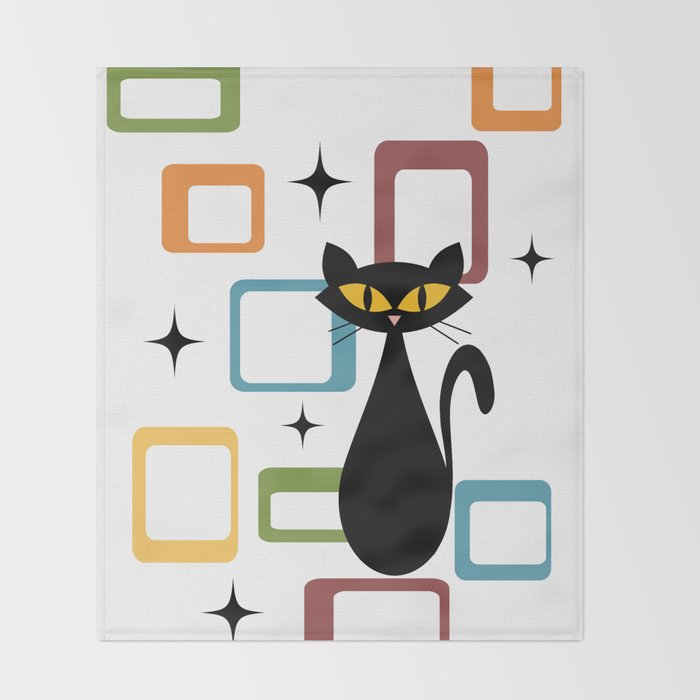 Mid Century black cat Throw Blanket Gallery Image 2