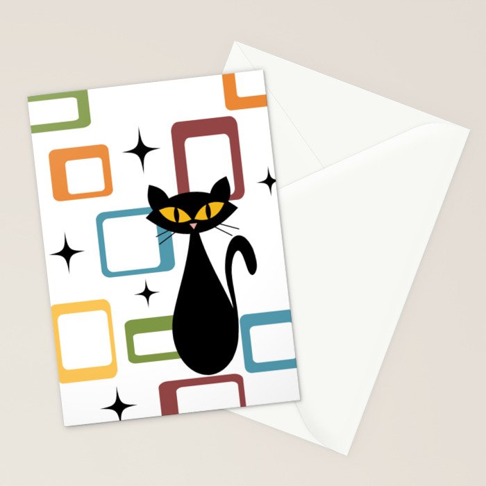Mid Century black cat Stationery Card Gallery Image 2
