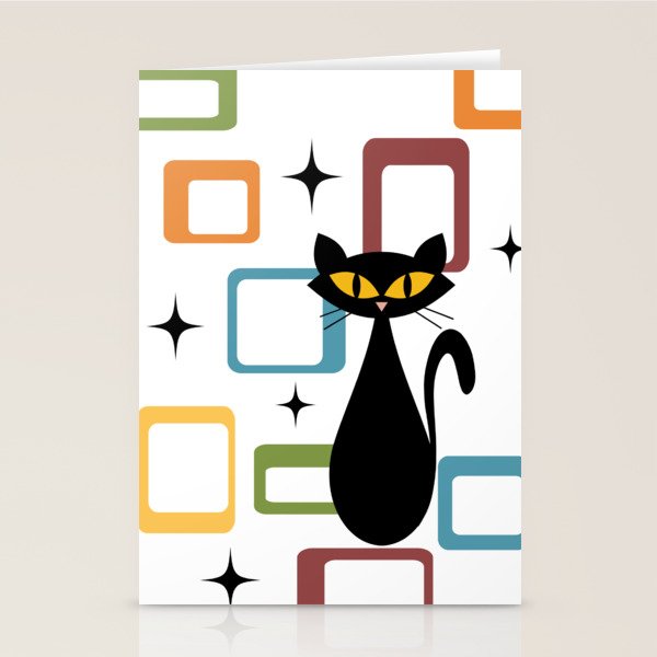 Mid Century black cat Stationery Card Gallery Image 2