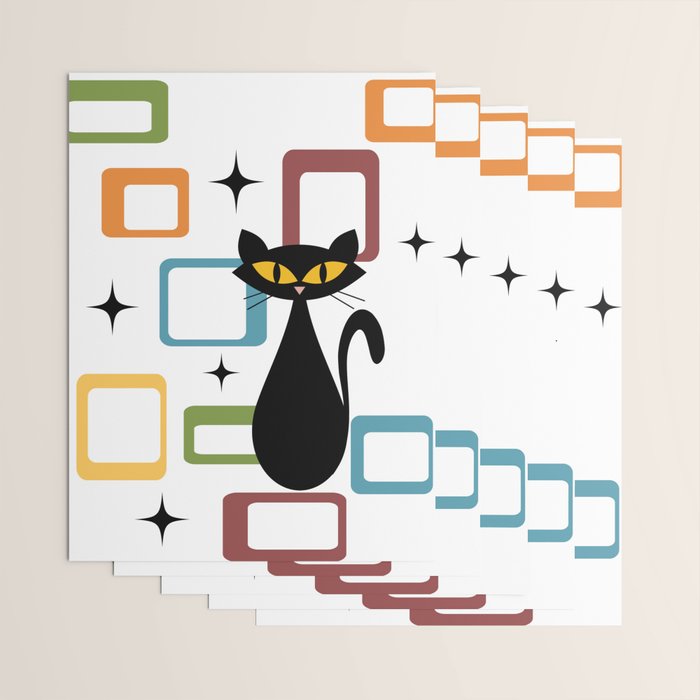 Mid Century black cat Wrapping Paper Gallery Image 3