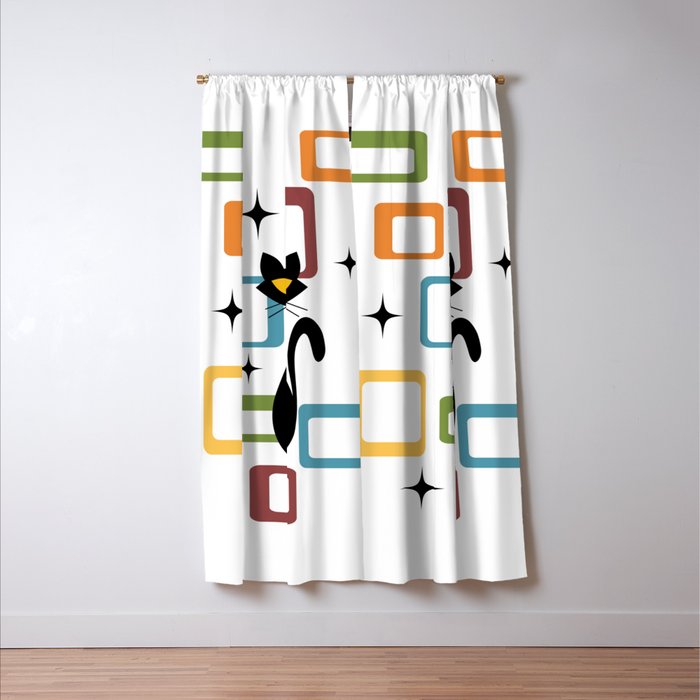 Mid Century black cat Window Curtain Gallery Image 3