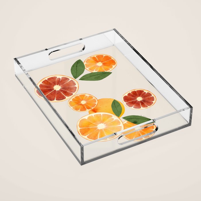 sliced oranges spring watercolor Acrylic Tray Gallery Image 1