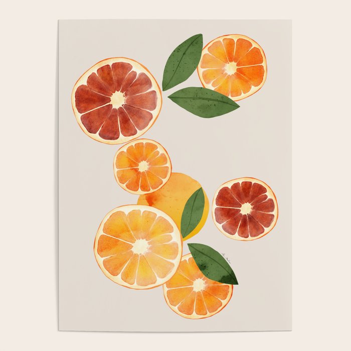 sliced oranges spring watercolor Poster Gallery Image 4