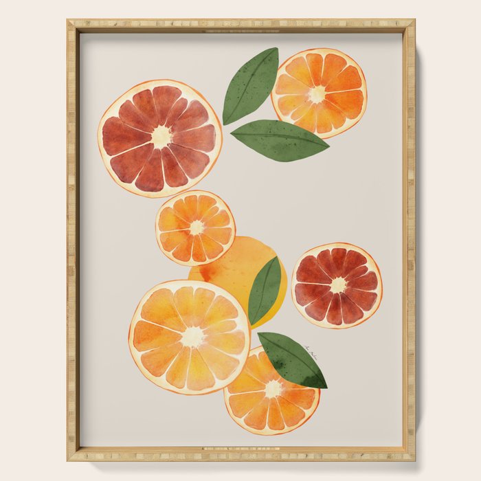 sliced oranges spring watercolor Serving Tray Gallery Image 1