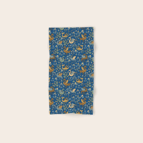 Dragons And Flowers On Classic Blue Bath Towel
