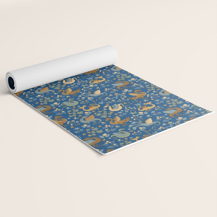 Dragons and Flowers on Classic Blue Yoga Mat Gallery Image 2