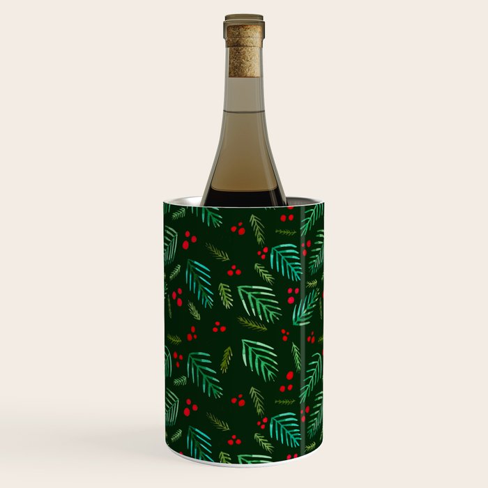 Christmas tree branches and berries - green Wine Chiller Gallery Image 1