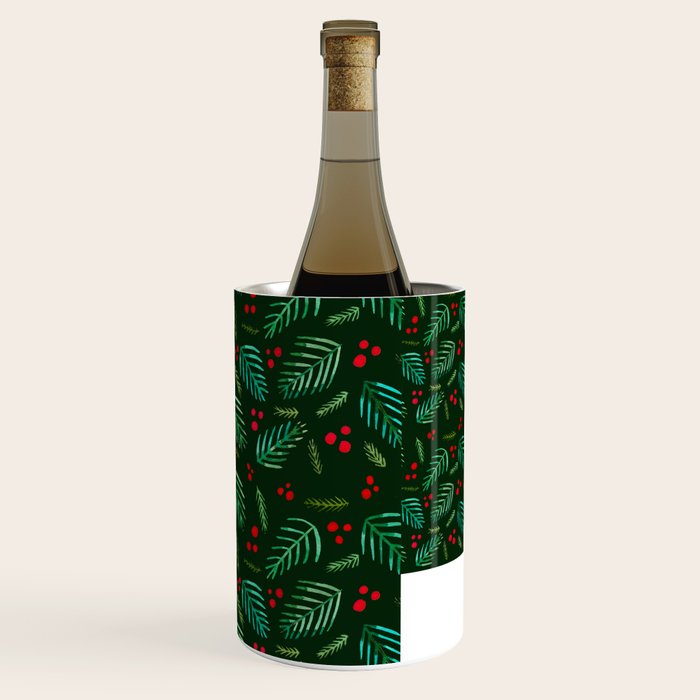 Christmas tree branches and berries - green Wine Chiller Gallery Image 3