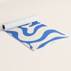 Retro Liquid Swirl Abstract Pattern in Cobalt Blue Cream 3 Yoga Mat Gallery Image 2