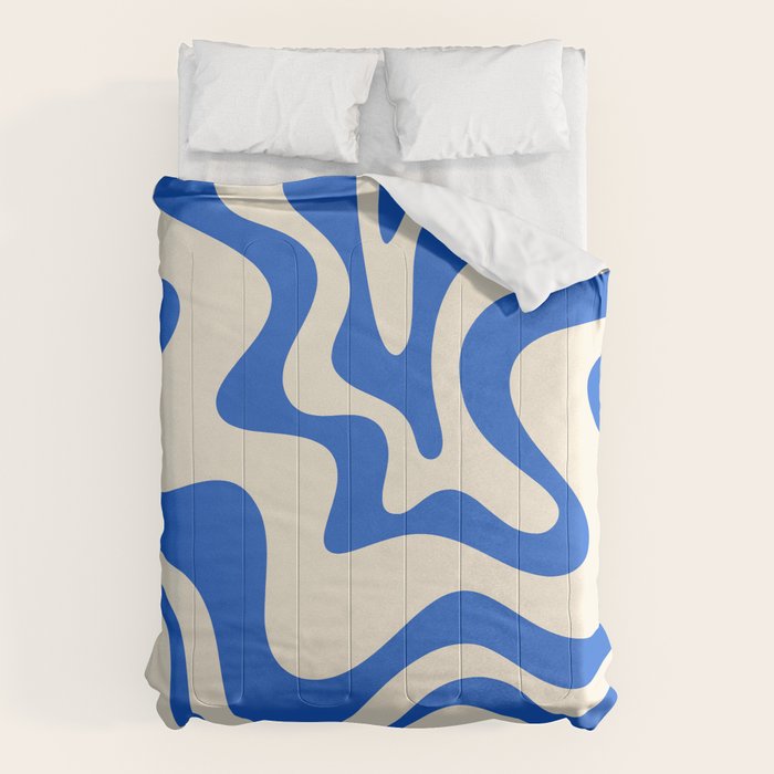 Retro Liquid Swirl Abstract Pattern in Cobalt Blue Cream 3 Comforter Gallery Image 1
