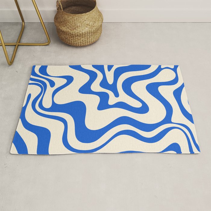 Retro Liquid Swirl Abstract Pattern in Cobalt Blue Cream 3 Rug Gallery Image 1