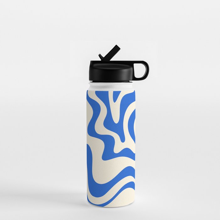Retro Liquid Swirl Abstract Pattern in Cobalt Blue Cream 3 Water Bottle Gallery Image 1