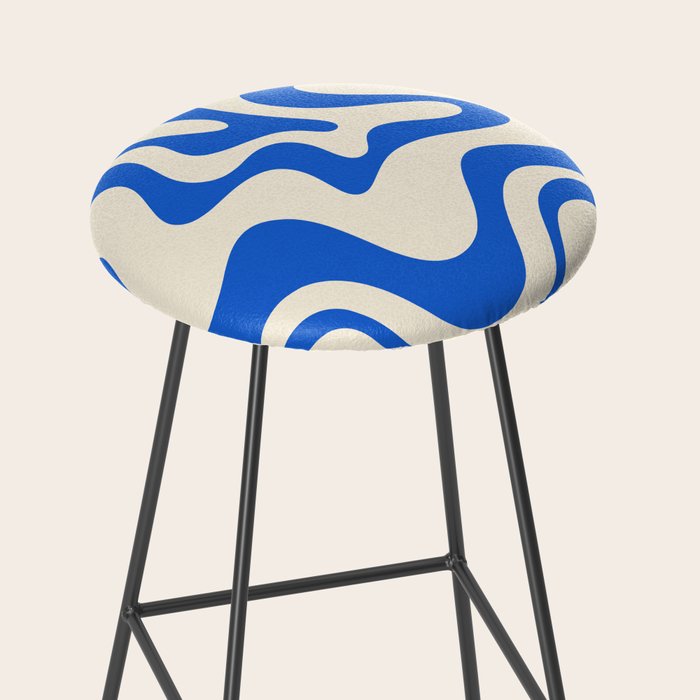 Retro Liquid Swirl Abstract Pattern in Cobalt Blue Cream 3 Stool Gallery Image 2