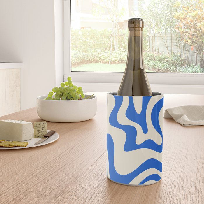 Retro Liquid Swirl Abstract Pattern in Cobalt Blue Cream 3 Wine Chiller Gallery Image 4