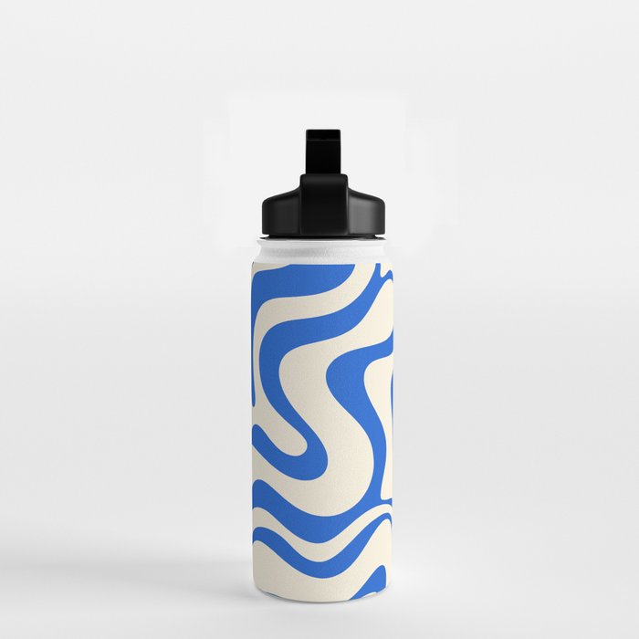 Retro Liquid Swirl Abstract Pattern in Cobalt Blue Cream 3 Water Bottle Gallery Image 2