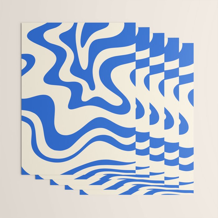 Retro Liquid Swirl Abstract Pattern in Cobalt Blue Cream 3 Wrapping Paper Gallery Image 3