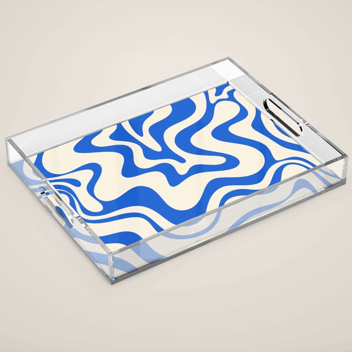 Retro Liquid Swirl Abstract Pattern in Cobalt Blue Cream 3 Acrylic Tray Gallery Image 1