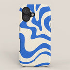 Retro Liquid Swirl Abstract Pattern in Cobalt Blue Cream 3 iPhone Case Gallery Image 1
