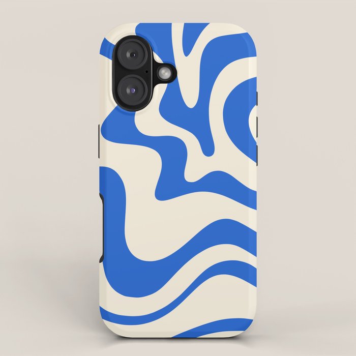 Retro Liquid Swirl Abstract Pattern in Cobalt Blue Cream 3 iPhone Case Gallery Image 1