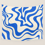 Retro Liquid Swirl Abstract Pattern in Cobalt Blue Cream 3 Wall Tapestry Gallery Image 4