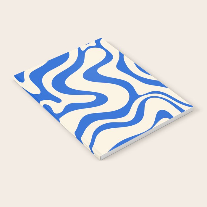 Retro Liquid Swirl Abstract Pattern in Cobalt Blue Cream 3 Notebook Gallery Image 1