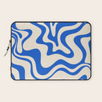 Retro Liquid Swirl Abstract Pattern in Cobalt Blue Cream 3 Laptop Sleeve Gallery Image 1