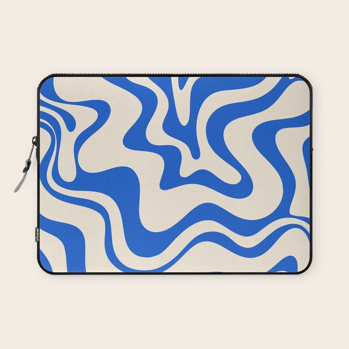 Retro Liquid Swirl Abstract Pattern in Cobalt Blue Cream 3 Laptop Sleeve Gallery Image 1