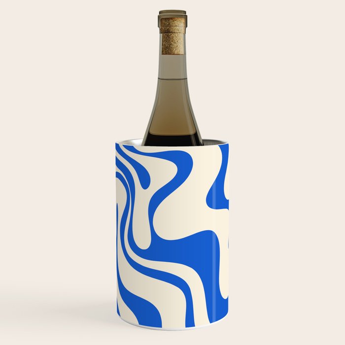 Retro Liquid Swirl Abstract Pattern in Cobalt Blue Cream 3 Wine Chiller Gallery Image 2