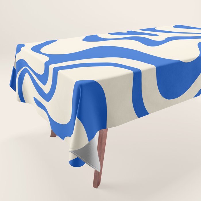 Retro Liquid Swirl Abstract Pattern in Cobalt Blue Cream 3 Tablecloth Gallery Image 1