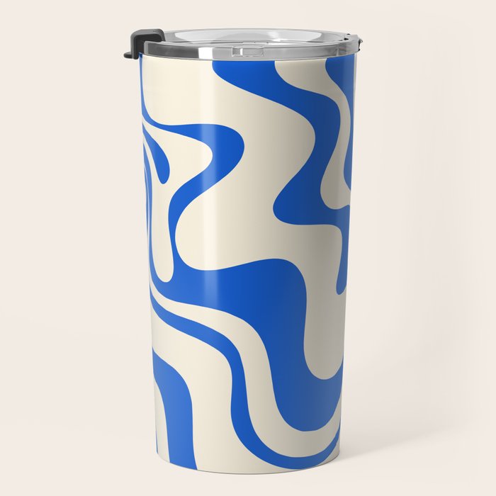 Retro Liquid Swirl Abstract Pattern in Cobalt Blue Cream 3 Travel Mug Gallery Image 3
