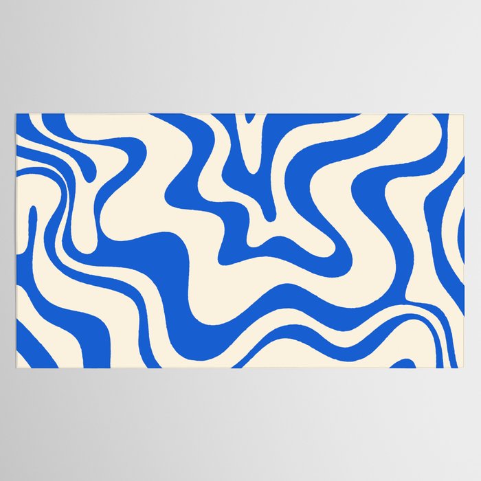 Retro Liquid Swirl Abstract Pattern in Cobalt Blue Cream 3 Tablecloth Gallery Image 2