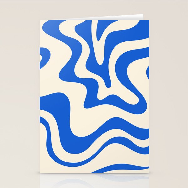 Retro Liquid Swirl Abstract Pattern in Cobalt Blue Cream 3 Stationery Card Gallery Image 1