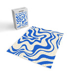 Retro Liquid Swirl Abstract Pattern in Cobalt Blue Cream 3 Jigsaw Puzzle Gallery Image 2