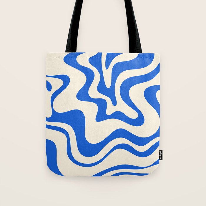 Retro Liquid Swirl Abstract Pattern in Cobalt Blue Cream 3 Tote Bag Gallery Image 1