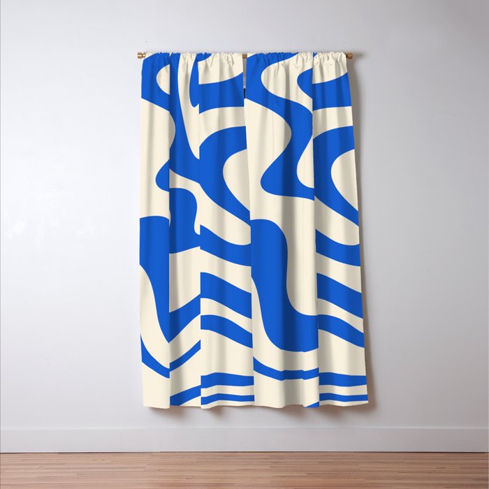 Retro Liquid Swirl Abstract Pattern in Cobalt Blue Cream 3 Window Curtain Gallery Image 3