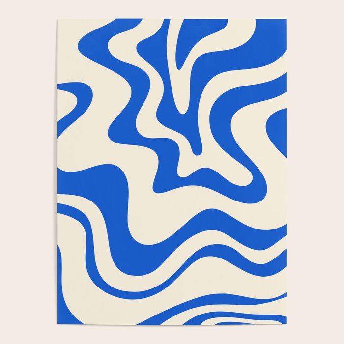 Retro Liquid Swirl Abstract Pattern in Cobalt Blue Cream 3 Poster Gallery Image 4