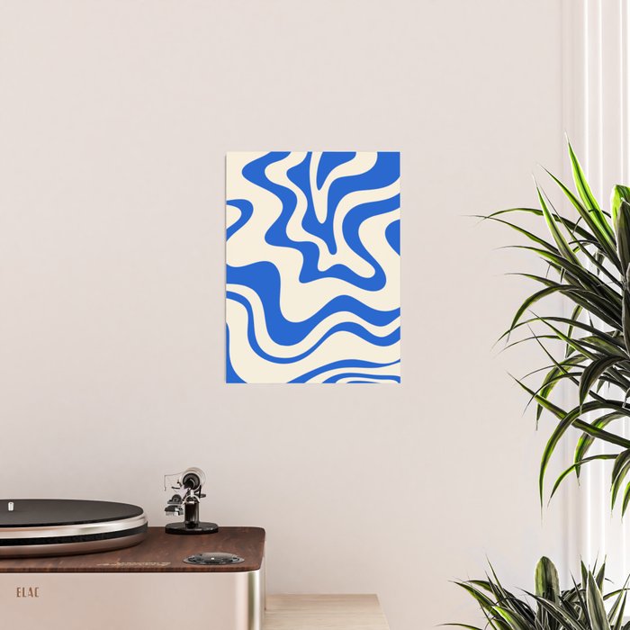 Retro Liquid Swirl Abstract Pattern in Cobalt Blue Cream 3 Poster Gallery Image 2