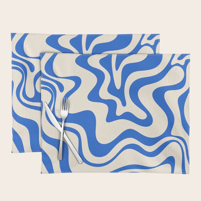 Retro Liquid Swirl Abstract Pattern in Cobalt Blue Cream 3 Placemat Gallery Image 1