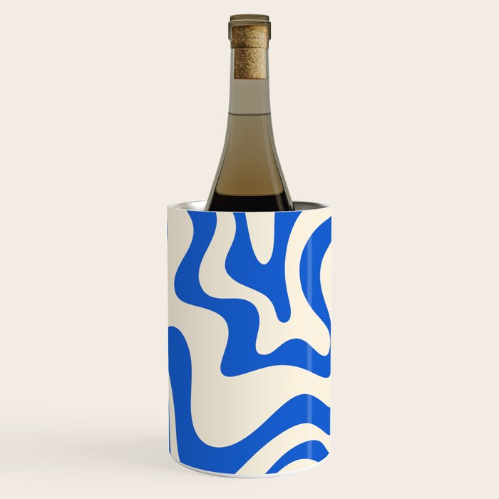 Retro Liquid Swirl Abstract Pattern in Cobalt Blue Cream 3 Wine Chiller Gallery Image 1