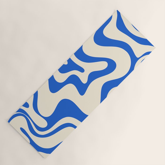 Retro Liquid Swirl Abstract Pattern in Cobalt Blue Cream 3 Yoga Mat Gallery Image 1
