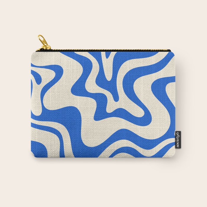 Retro Liquid Swirl Abstract Pattern in Cobalt Blue Cream 3 Carry All Pouch Gallery Image 1
