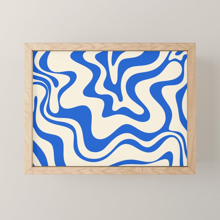 Retro Liquid Swirl Abstract Pattern in Cobalt Blue Cream 3 Mini Art Print Gallery Image 1