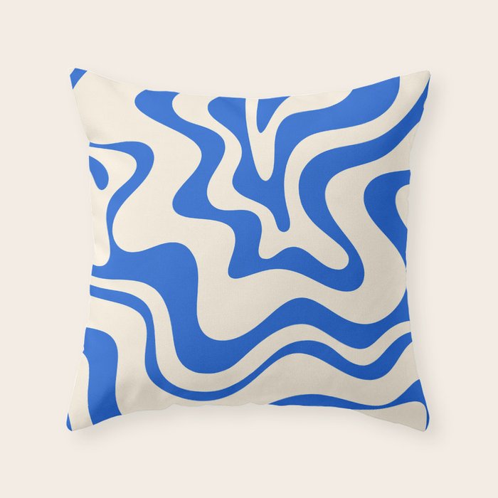 Retro Liquid Swirl Abstract Pattern in Cobalt Blue Cream 3 Throw Pillow Gallery Image 1