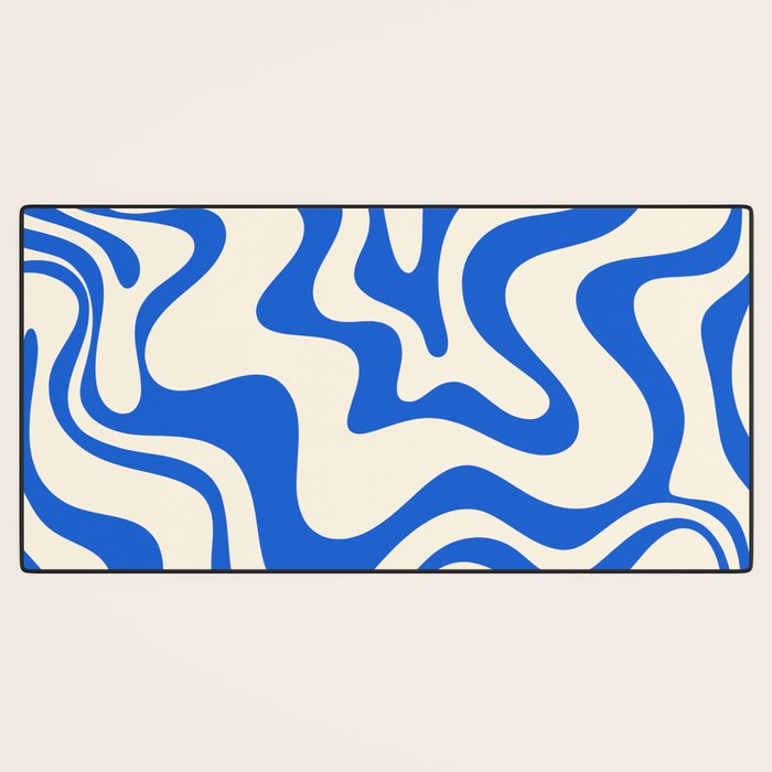 Retro Liquid Swirl Abstract Pattern in Cobalt Blue Cream 3 Desk Mat Gallery Image 3