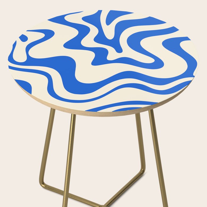 Retro Liquid Swirl Abstract Pattern in Cobalt Blue Cream 3 Side Table Gallery Image 2