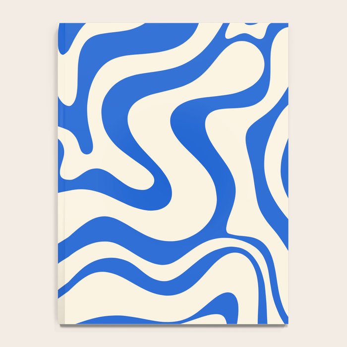 Retro Liquid Swirl Abstract Pattern in Cobalt Blue Cream 3 Notebook Gallery Image 4