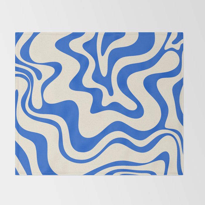Retro Liquid Swirl Abstract Pattern in Cobalt Blue Cream 3 Throw Blanket Gallery Image 2