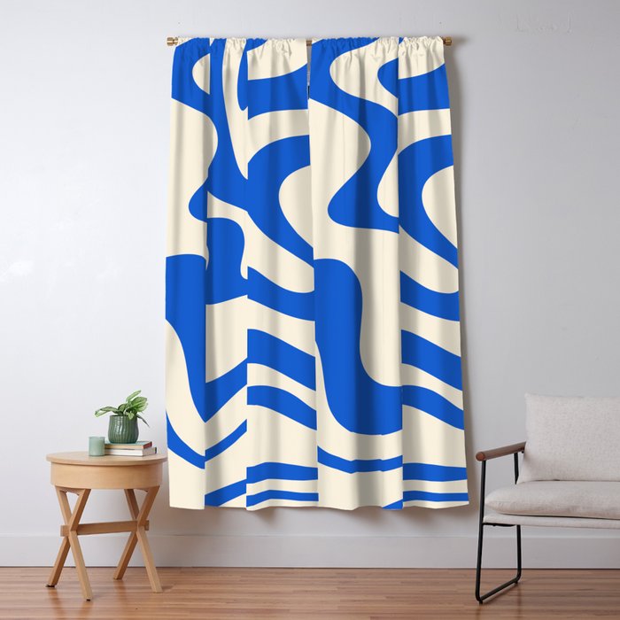 Retro Liquid Swirl Abstract Pattern in Cobalt Blue Cream 3 Window Curtain Gallery Image 5
