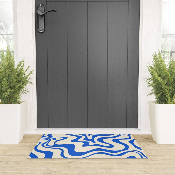 Retro Liquid Swirl Abstract Pattern in Cobalt Blue Cream 3 Welcome Mat Gallery Image 3