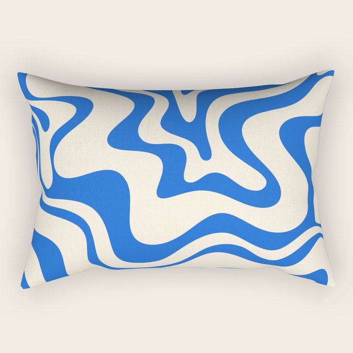 Retro Liquid Swirl Abstract Pattern in Cobalt Blue Cream 3 Rectangular Pillow Gallery Image 1